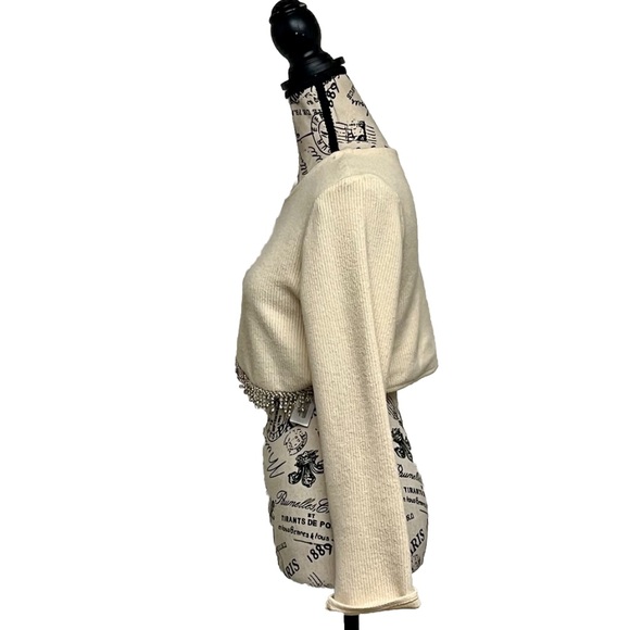 ZARA JEWEL RIBBED SWEATSHIRT CREAM CROPPED Y2k Retro Ethereal Balletcore Prep S - Picture 4 of 10